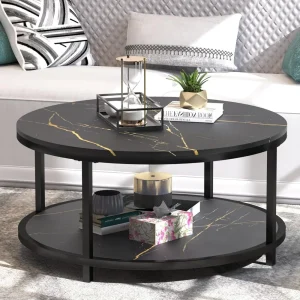 35.8" Faux Marble Top Circle Table