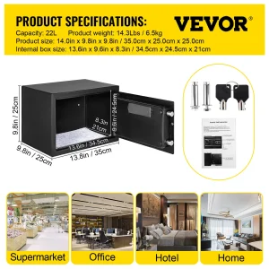 VEVOR Fingerprint Safe Deposit Box 0.8 Cubic Feet