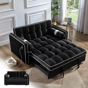 3 in 1 Pull Out Convertible Sofa Bed with USB Ports - 55" with 3 Level Adjustable Backrest